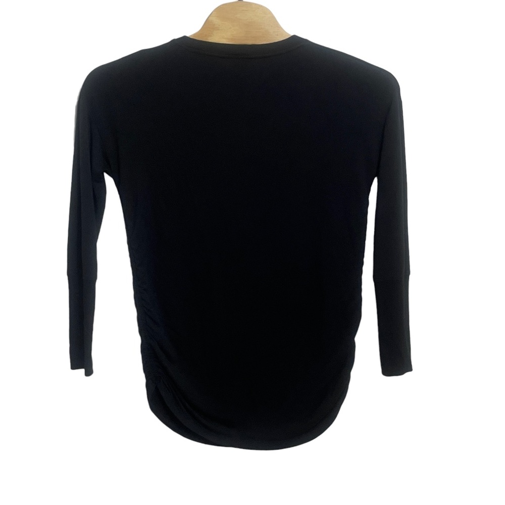 Athleta Womens Large Black Soft Shirt Ruched‎ Sides 3/4 Sleeves - Picture 7 of 7